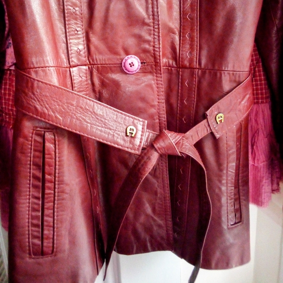 VINTAGE AGNER BELTED JACKET OXBLOOD SZ 10 - Picture 6 of 15